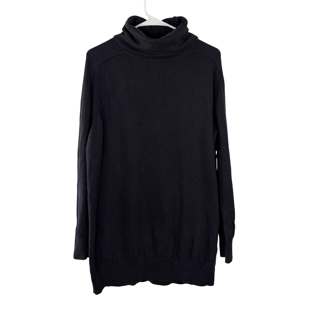 Lands End Womens XL Navy Blue Turtleneck Sweater Cotton Wool Blend Knit